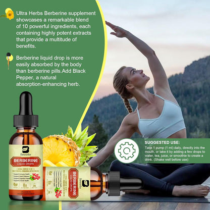 Premium Berberine Supplement - Berberine Liquid Drops with Turmeric, Bitter Melo