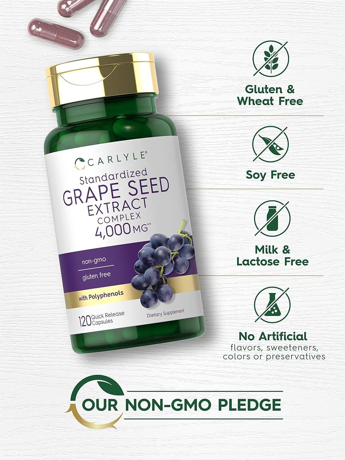 Carlyle Grape Seed Extract 4,000Mg | 120 Quick Release Capsules | Standardized E