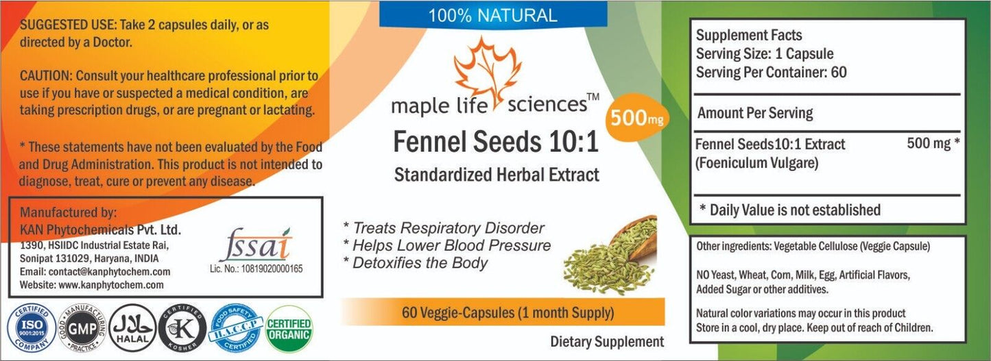 Fennel 10:1 Extract Capsules Foeniculum Vulgare Pure High Quality Extract