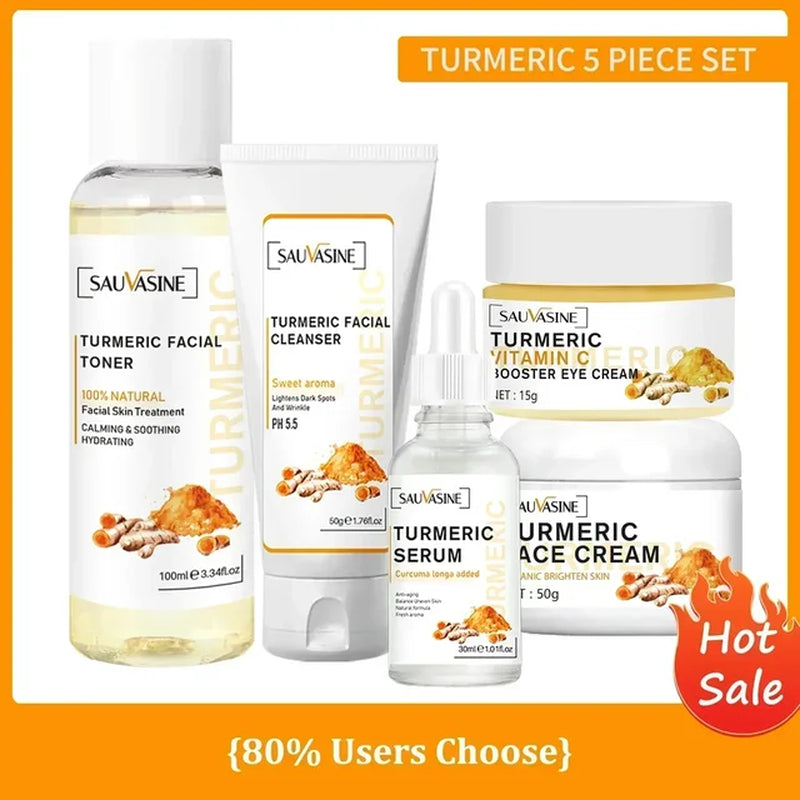 Turmeric Face Skin Care Set Facial Products Kits anti Acne Lighten Dark Spot Glowing Moisturizing Cream for Dark Skin