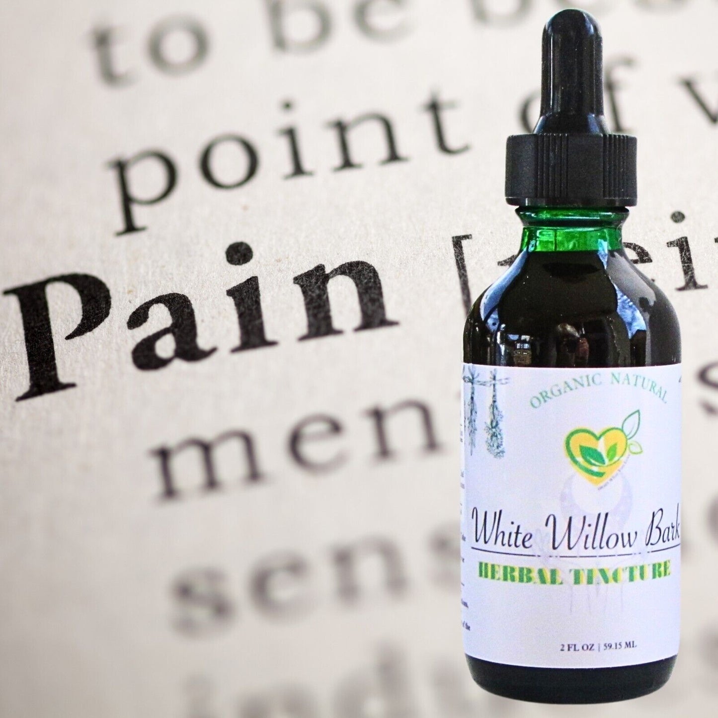 White Willow Bark Tincture Organic Liquid Herbal Drops 2 Fl Oz Pain Fever Bottle