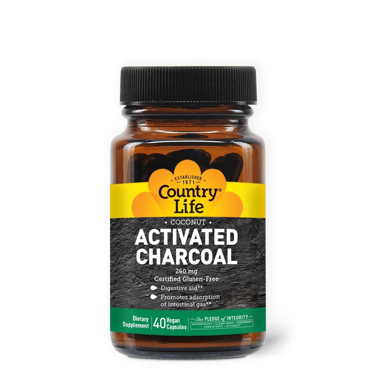 Country Life Activated Charcoal 260Mg 40 Vegcap