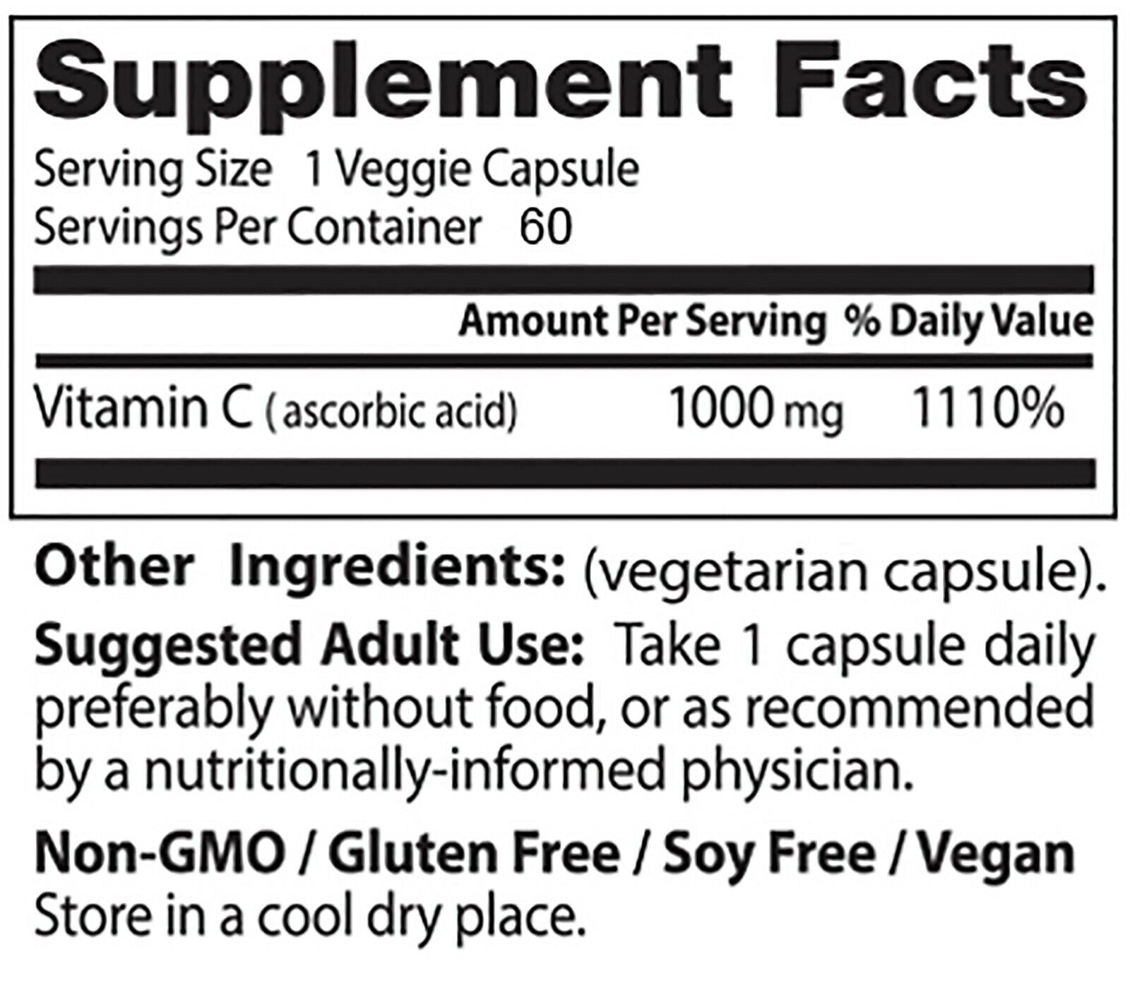 FDC NUTRITION Vitamin C 1000Mg - Immune Support - 60 Capsules