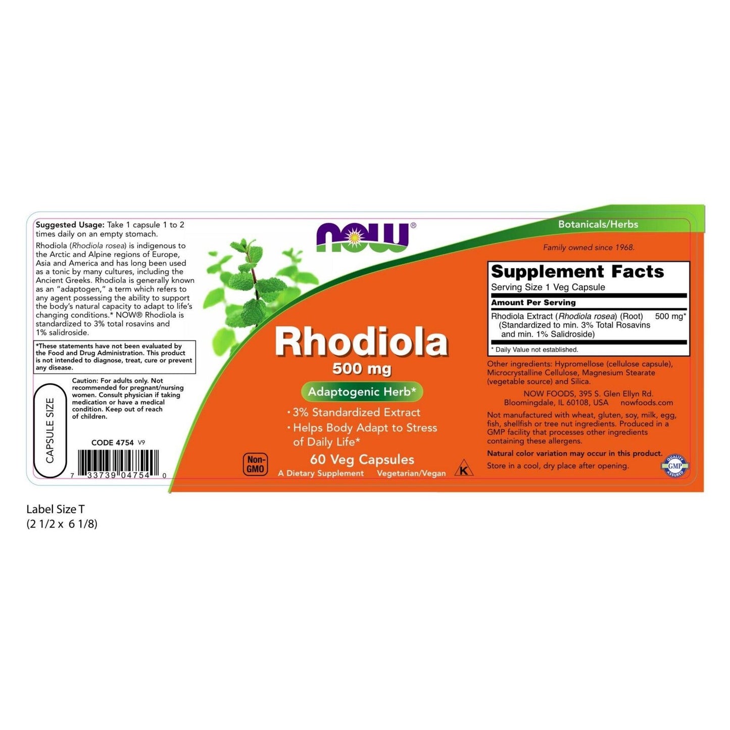 NOW Foods Rhodiola, 500 Mg, 60 Veg Capsules