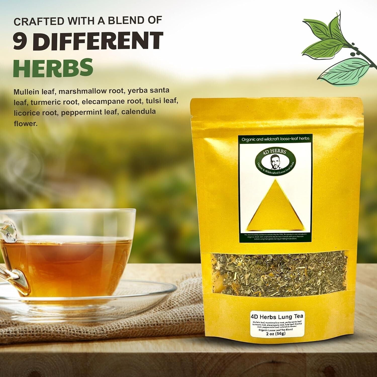 Lung Support Tea Blend by 4D Herbs - 9 Herbs - Cough and Congestion Herbal Blend