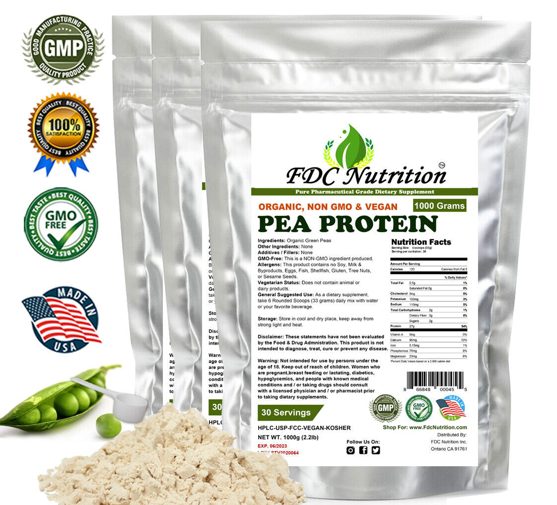 Organic Pea Protein Powder - Vegan -NON-GMO -HIGH PROTEIN 2.2LB , 4.4LB & 6.6LB