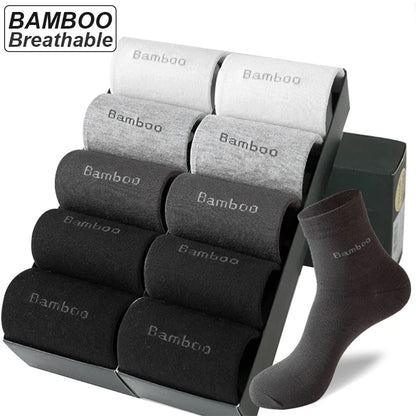 10Pairs/Lot Men Bamboo Fiber Socks Casual Black White Business Anti-Bacterial Breatheable Male Sock High Quality Size 38-45