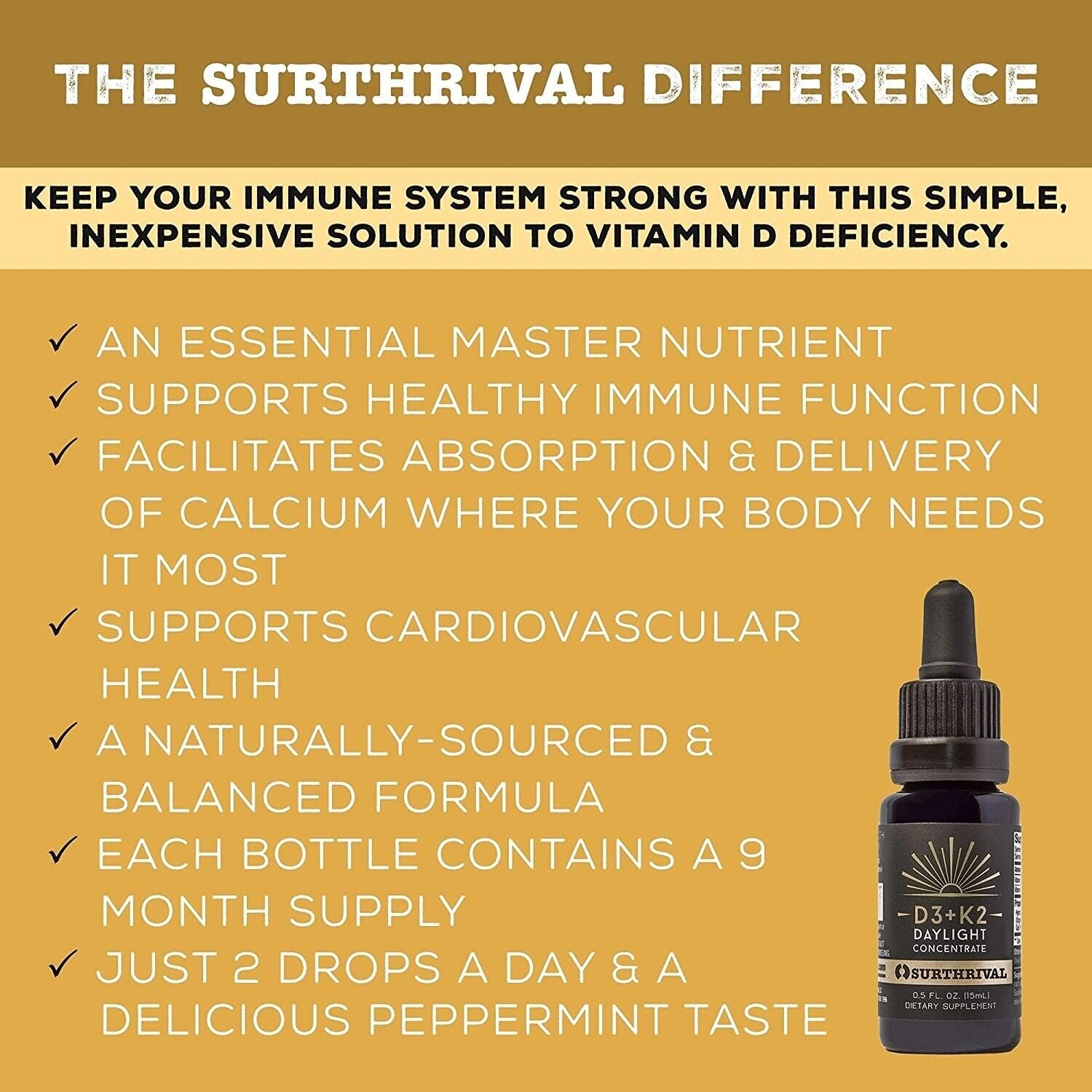 Surthrival Vitamin D3+K2 Daylight Concentrate 270 Servings