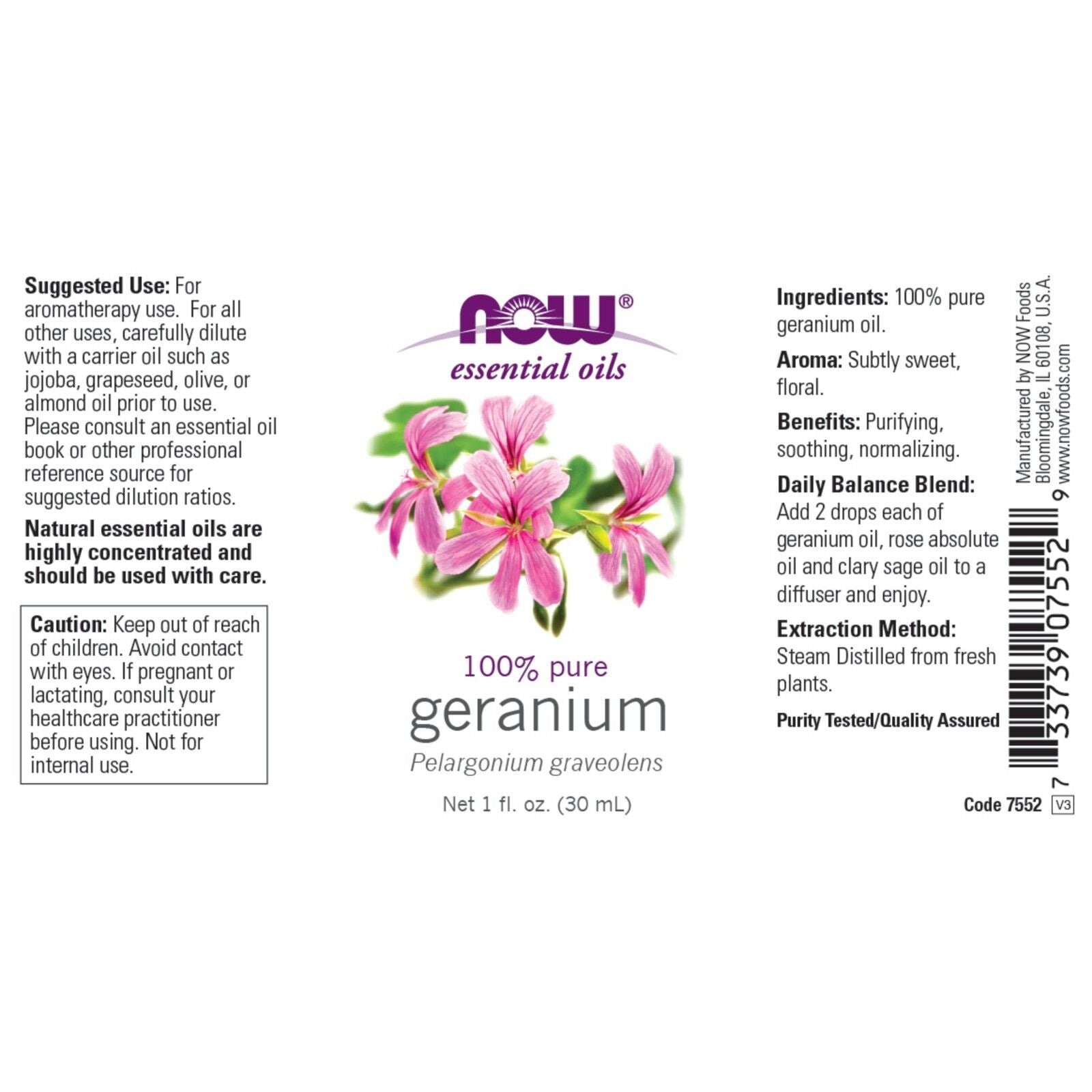 NOW Foods Geranium Oil, 1 Fl. Oz.