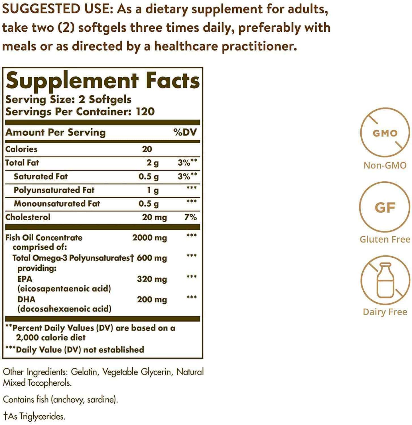 SOLGAR Omega-3 Fish Oil Concentrate (EPA, DHA) 1000Mg 120 / 240 Softgels