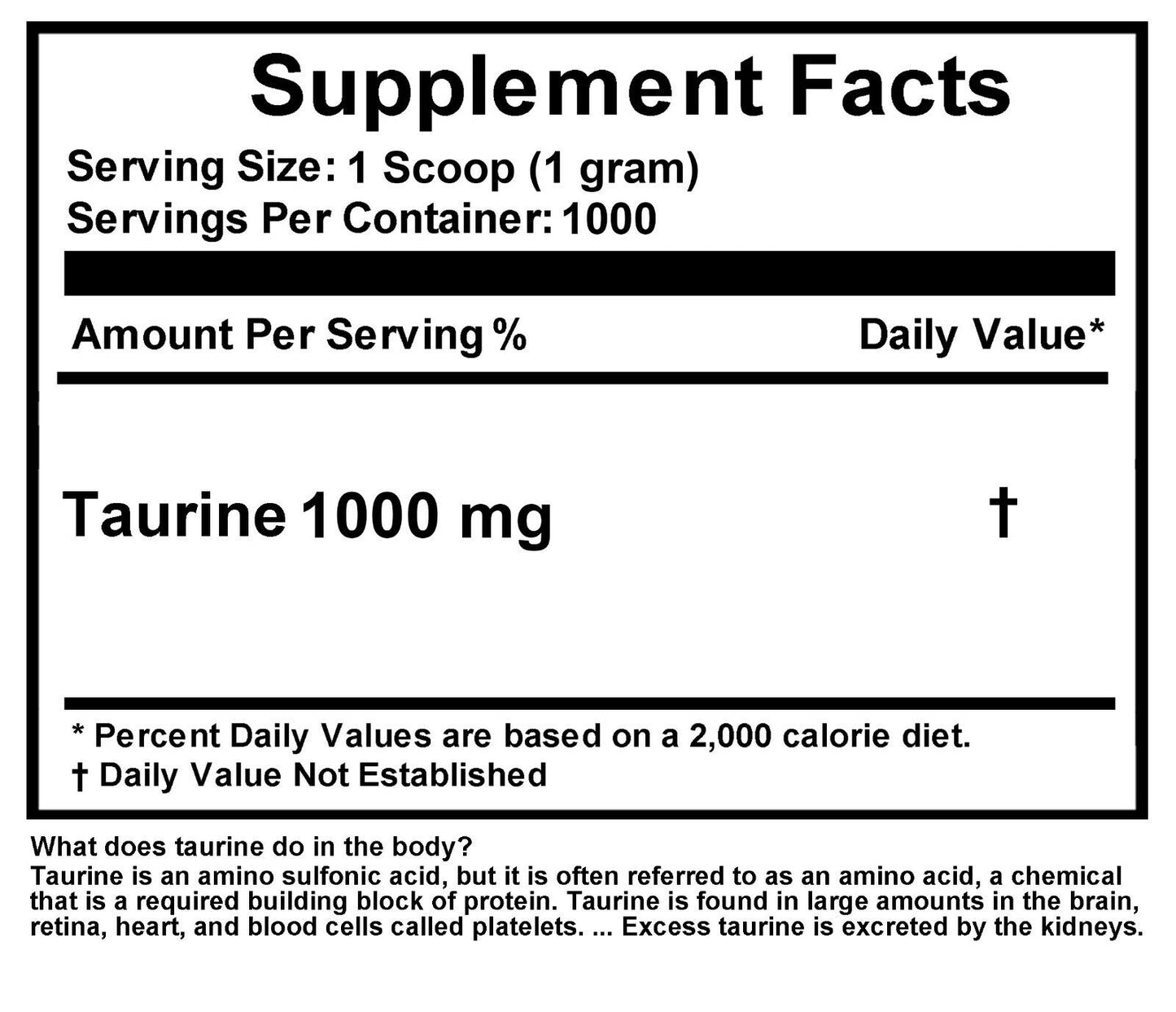 100% PURE L-TAURINE FREE-FORM AMINO ACID PURE POWDER 2.2Lb (1000G)