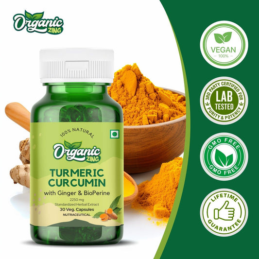 ORGANIC ZING Turmeric Curcumin with Ginger & Bioperine - 2250 Mg (30 Capsules)