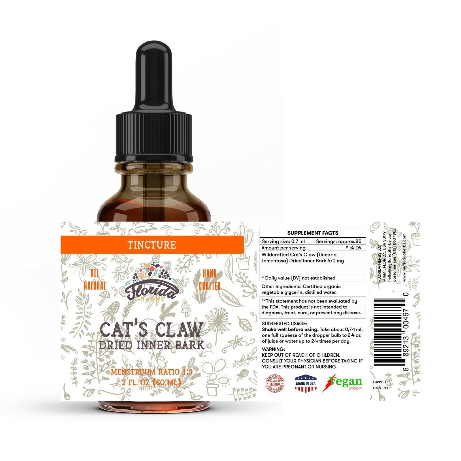 Cat'S Claw Tincture, Organic Extract Drops (Uncaria Tomentosa) Dried Bark