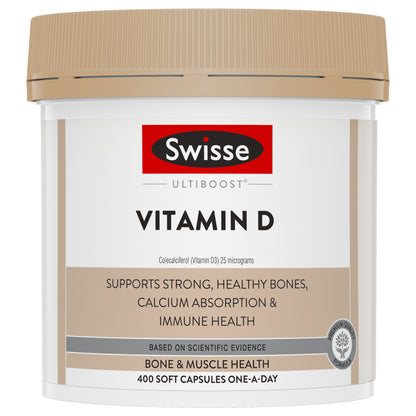 Swisse Ultiboost Vitamin D 400 Capsules D3 Colecalciferol 1000IU Bone Health