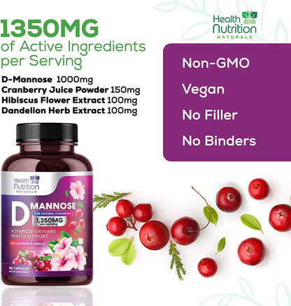 D-Mannose Capsules 1350Mg with Cranberry UTI Support & Cleanse, Bladder Health