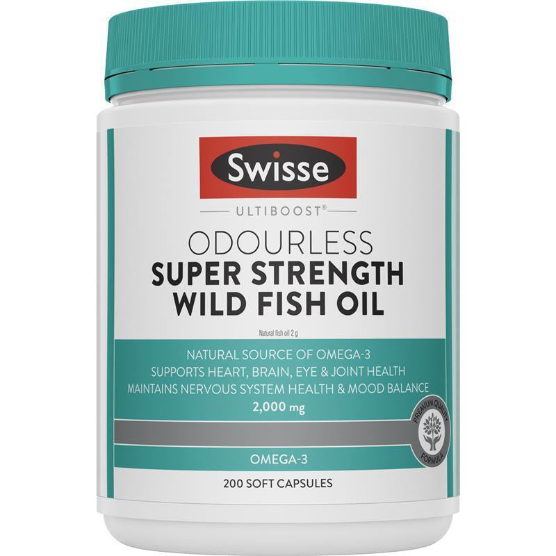 Swisse Ultiboost Odourless Super Strength Wild Fish Oil 2000Mg 200 Capsules