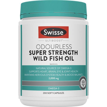 Swisse Ultiboost Odourless Super Strength Wild Fish Oil 2000Mg 200 Capsules