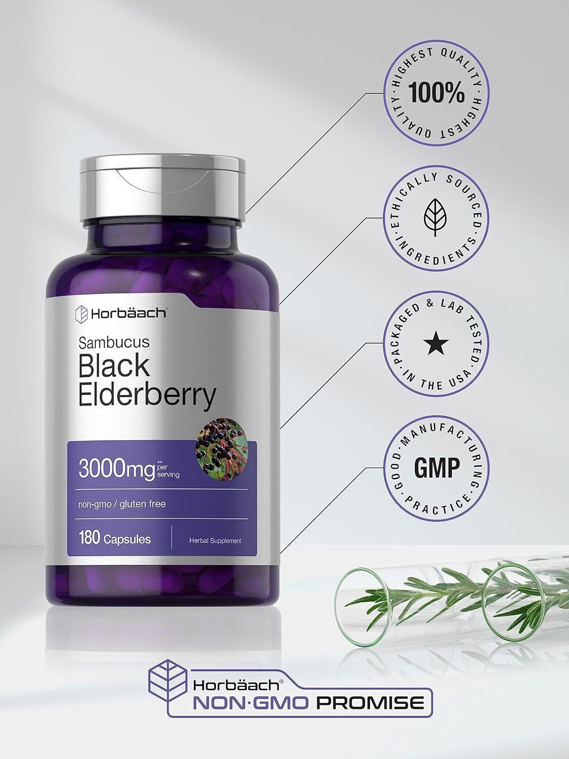 Black Elderberry | 3000Mg Capsules | 180 Count | Non-Gmo, Gluten Free | Sambucus