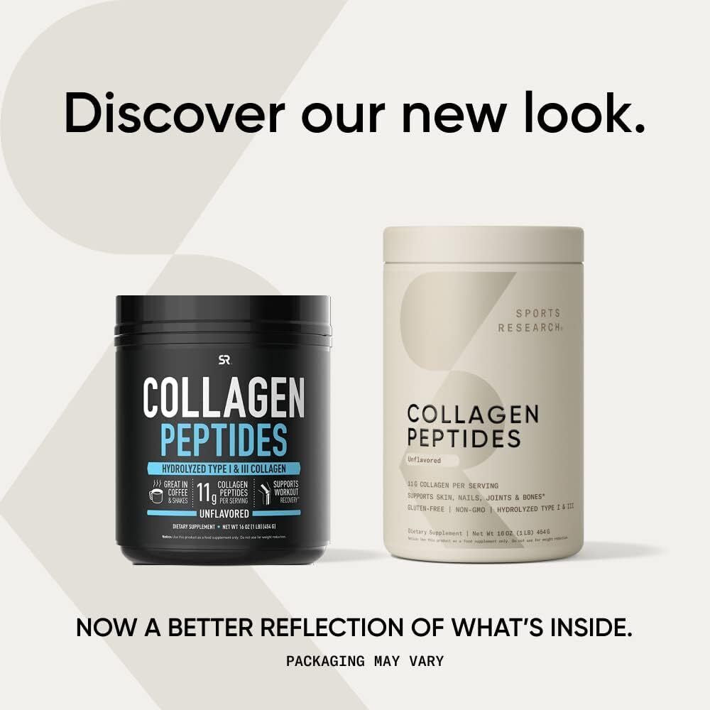 Sports Research Collagen Peptides for Women & Men - Hydrolyzed Type 1 & 3 Collag