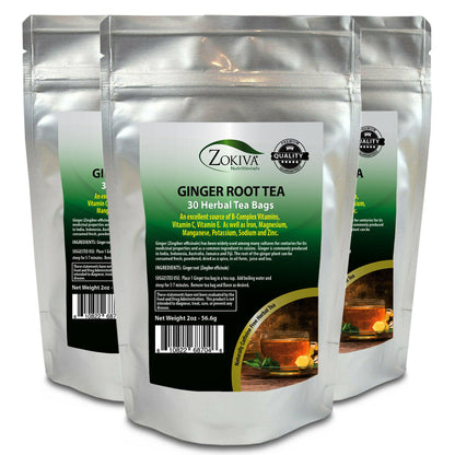 Ginger Tea Bags 3-Pack (90) All-Natural Premium Root - Caffeine-Free Herbal Tea