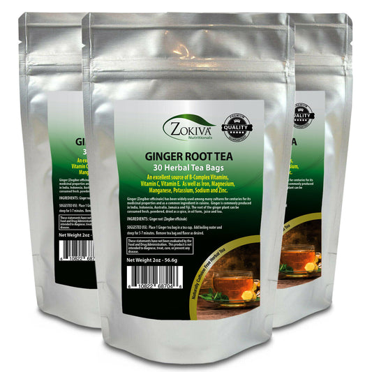 Ginger Tea Bags 3-Pack (90) All-Natural Premium Root - Caffeine-Free Herbal Tea