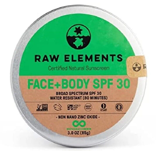 Raw Elements Face and Body Natural Sunscreen, Non-Nano Zinc Oxide, SPF 30+