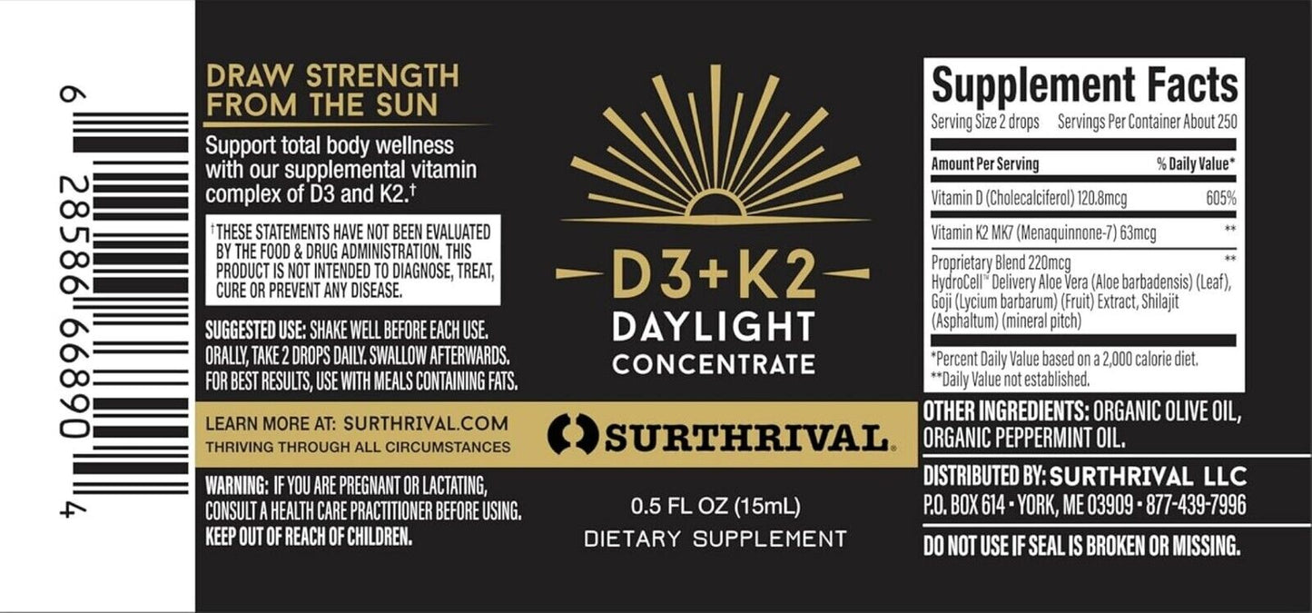 Surthrival Vitamin D3+K2 Daylight Concentrate 270 Servings