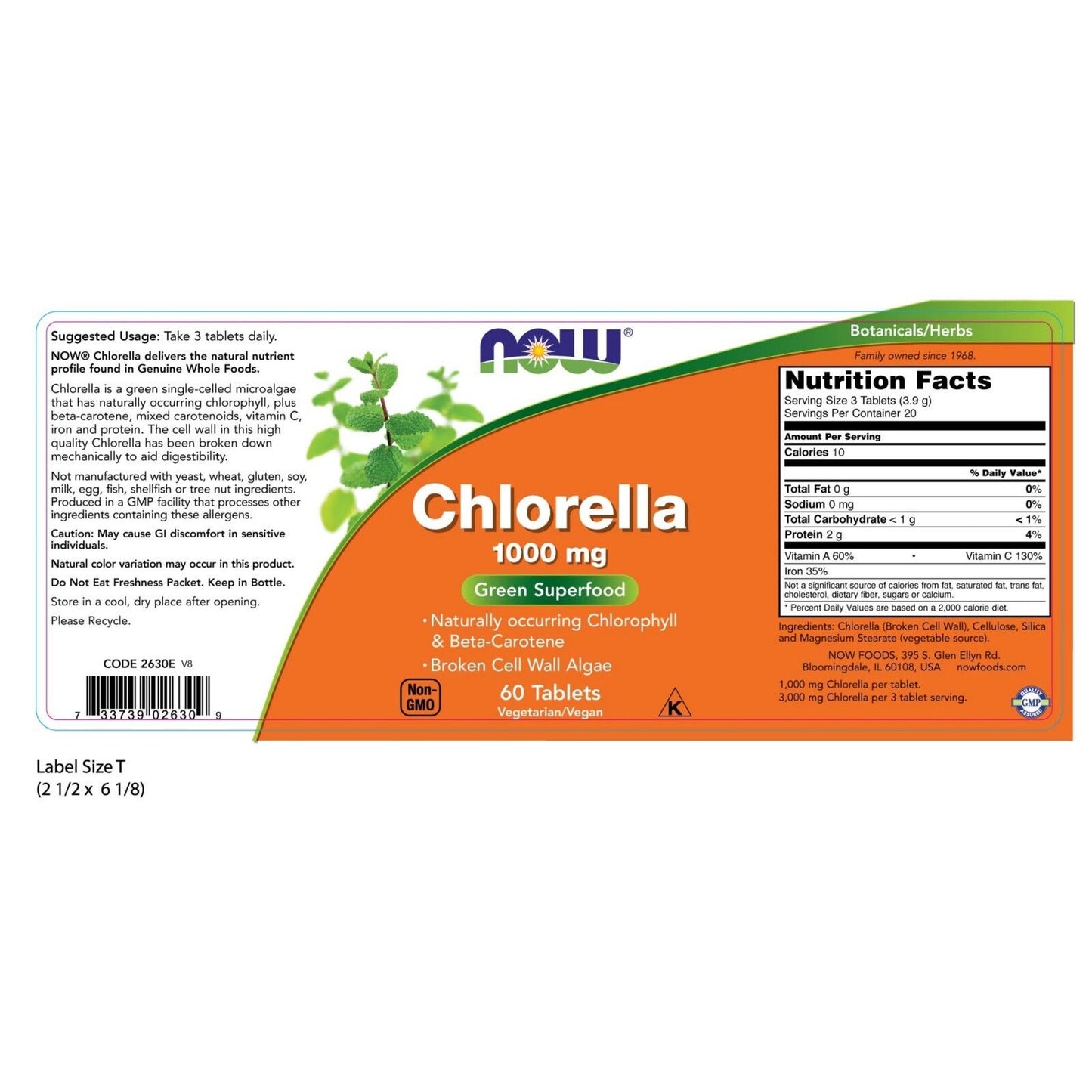 NOW Foods Chlorella, 1000 Mg, 60 Tablets