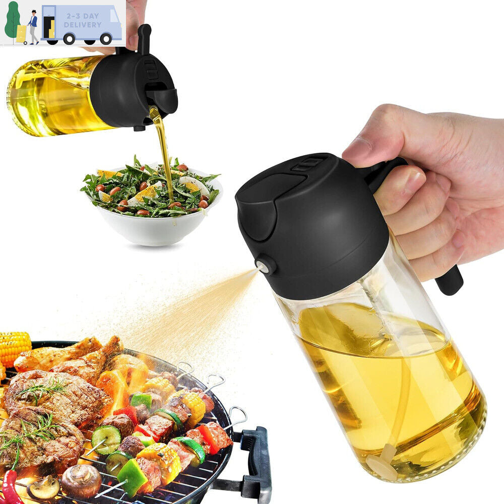 16Oz Olive Oil Dispenser Bottle 2 in 1 Sprayer Pourer Glass for Kitchen Cooking