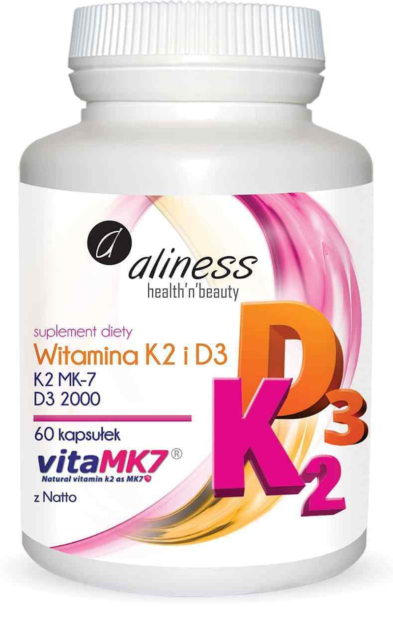 ALINESS Vitamin K2 MK-7 + D3 2000 IU from Natto 60 Capsules