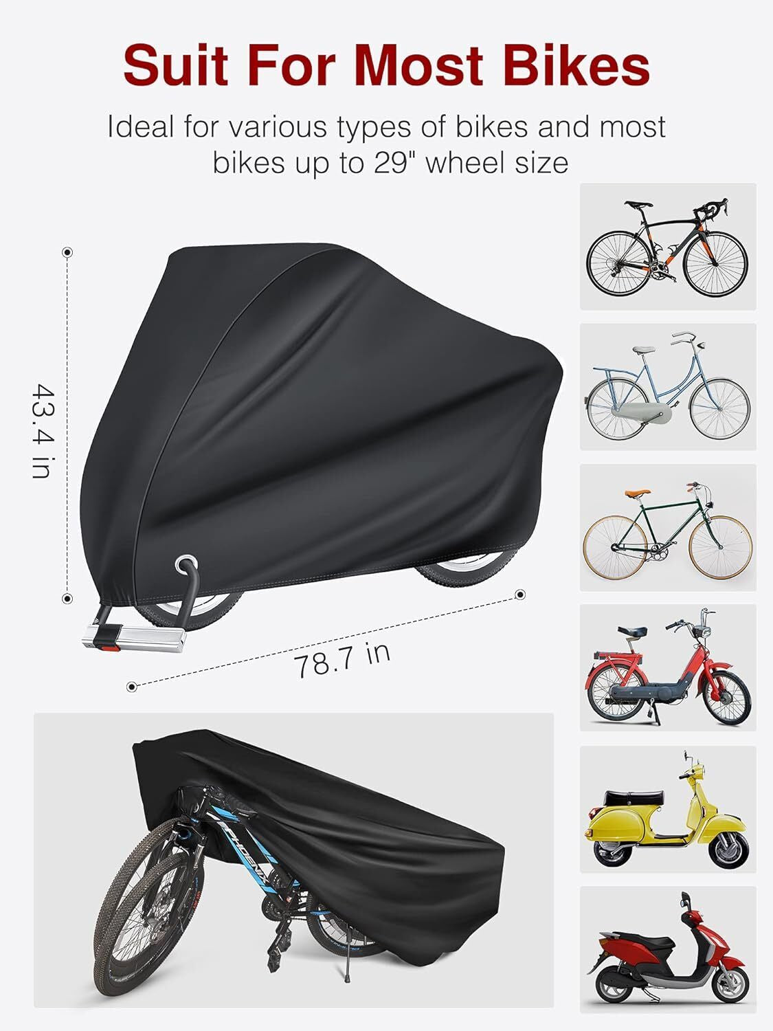 Bike Cover Outdoor Waterproof Bicycle Covers Rain Sun UV Dust Wind Proof with Lo