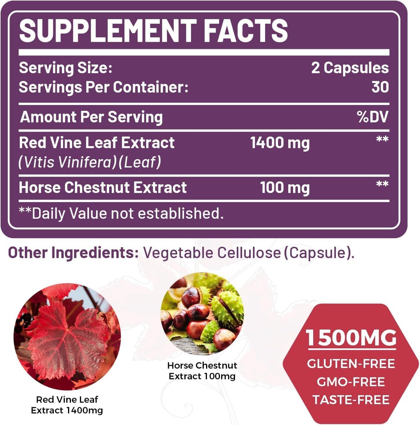 Red Vine Leaf Extract 1400Mg & Horse Chestnut Extract 100Mg Supplement Diet For