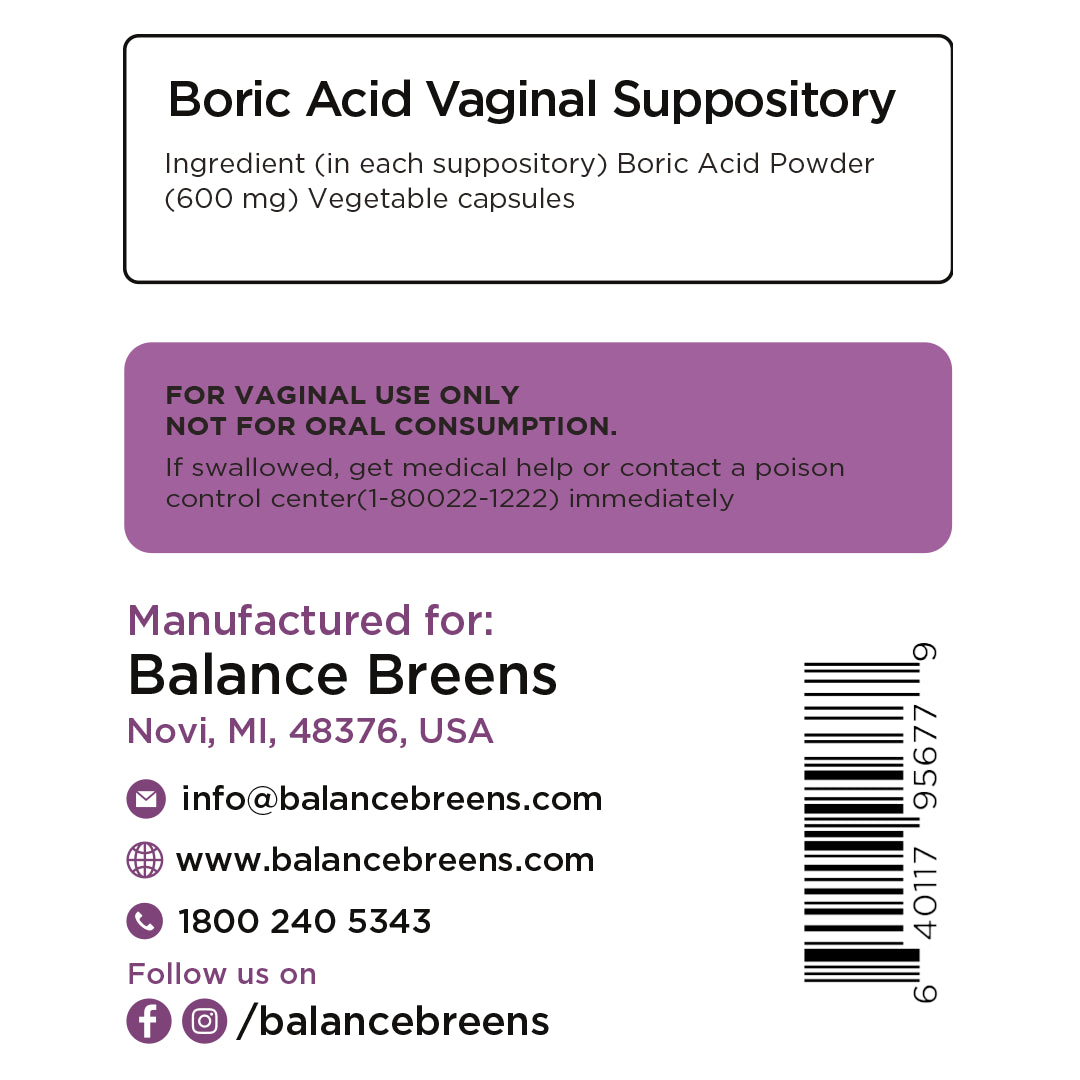 Boric Vaginal Suppositories 600 Mg - Promotes Healthy PH Balance