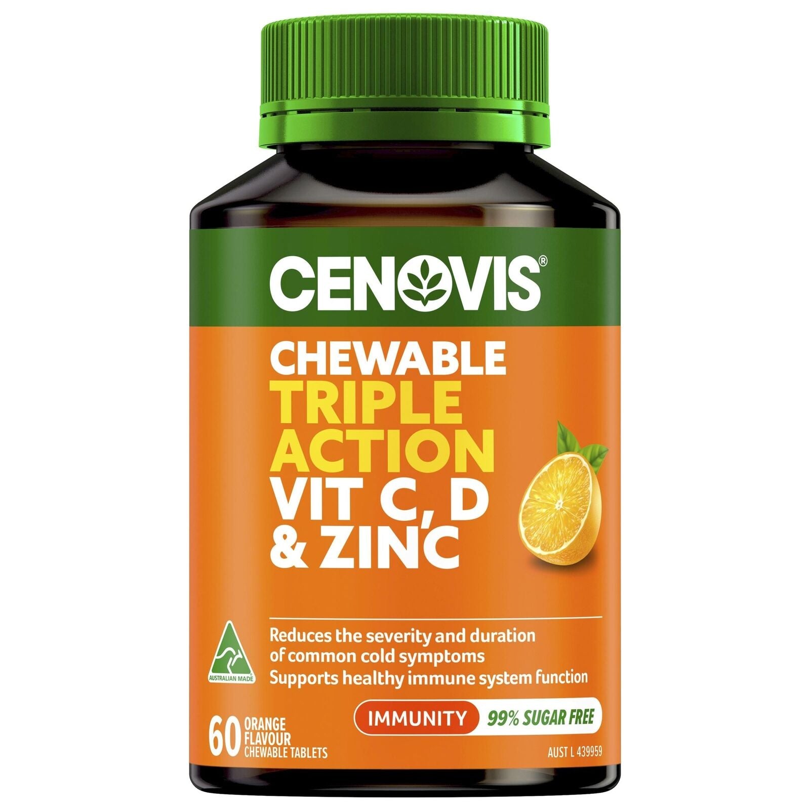 CENOVIS CHEWABLE TRIPLE VITAMIN C D3 & ZINC 60 TABLETS