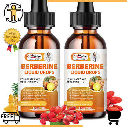 1500MG Berberine Liquid Drops Berberine HCL Support Immune Digestion System 60ML