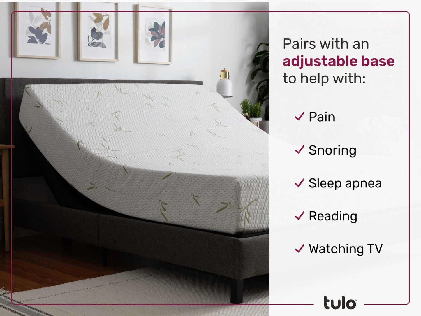 Tulo 10" Medium-Plush Memory Foam Bamboo Pressure Relief Mattress in a Box