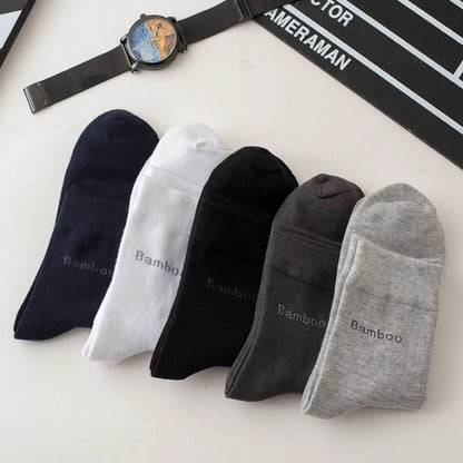 10Pairs/Lot Men Bamboo Fiber Socks Casual Black White Business Anti-Bacterial Breatheable Male Sock High Quality Size 38-45