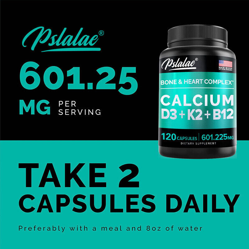 4-In-1 Calcium Capsules - with Vitamin D3, K2, B12 - Support Bone & Heart Health