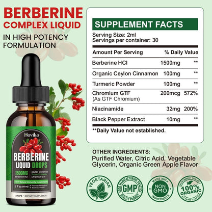 1500Mg Organic Berberine Supplement Liquid Drops W/ Ceylon Cinnamon,Turme