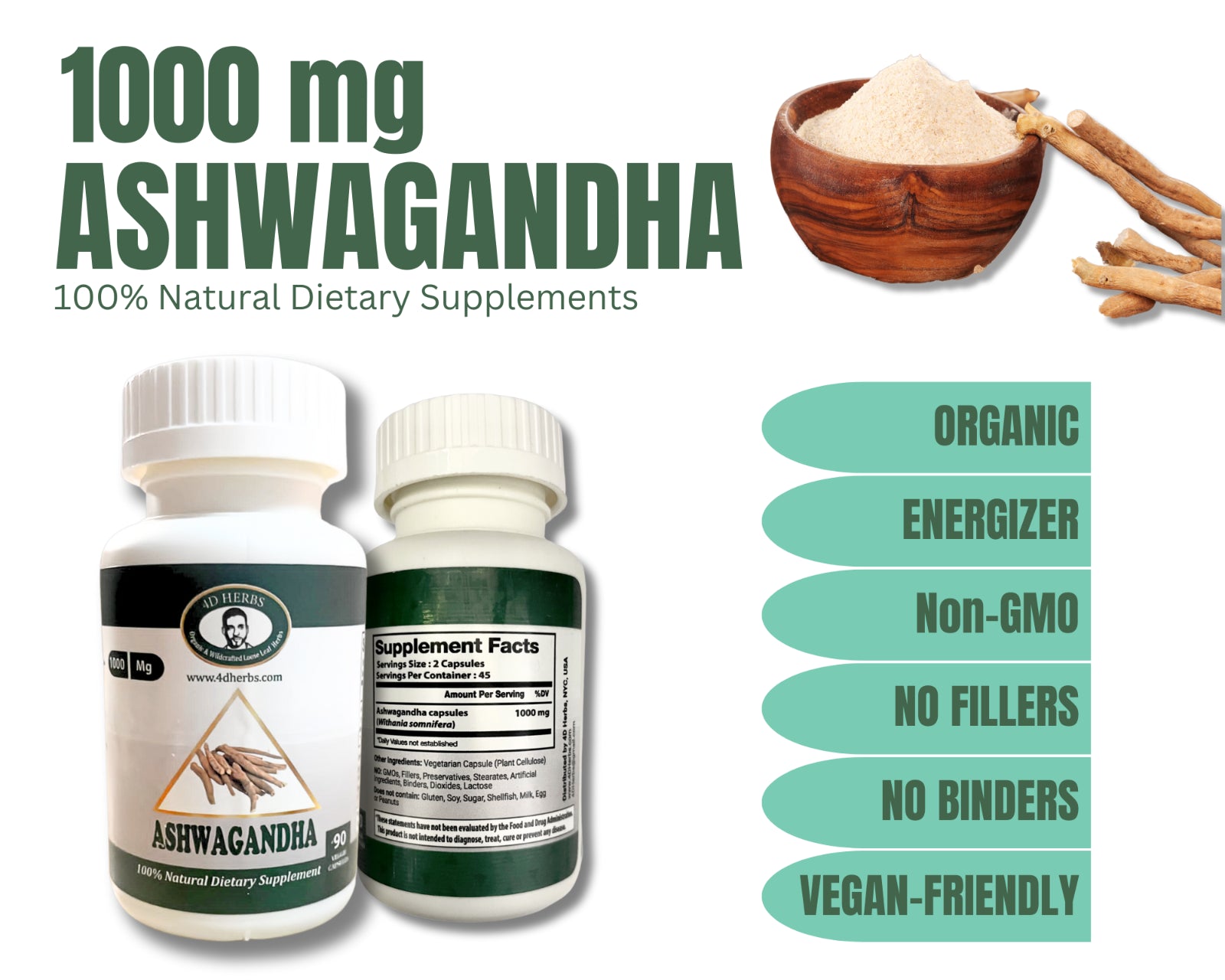 Organic Ashwagandha Capsules 2100Mg Supplement - Extra Strength Stress & Mood Su