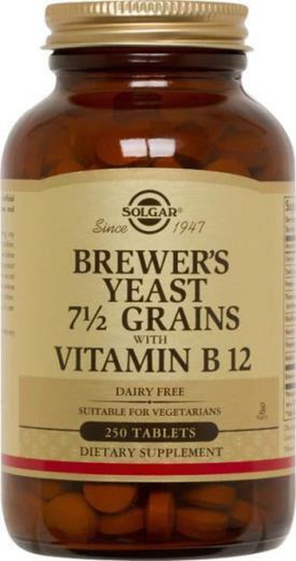 SOLGAR Brewer'S Yeast 7 1/2 Grains with Vitamin B12 250 Vegetarian Tablets