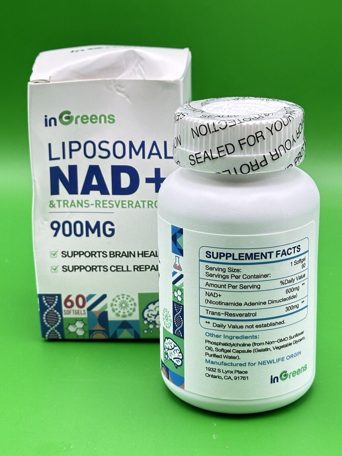 Ingreens Liposomal NAD+ Supplement 900Mg with 60 Softgels Exp 12/26