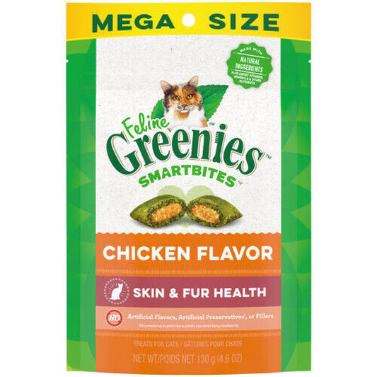 Greenies Feline Smartbites Skin & Fur Crunchy & Soft Adult Cat Treats Chicken, 1