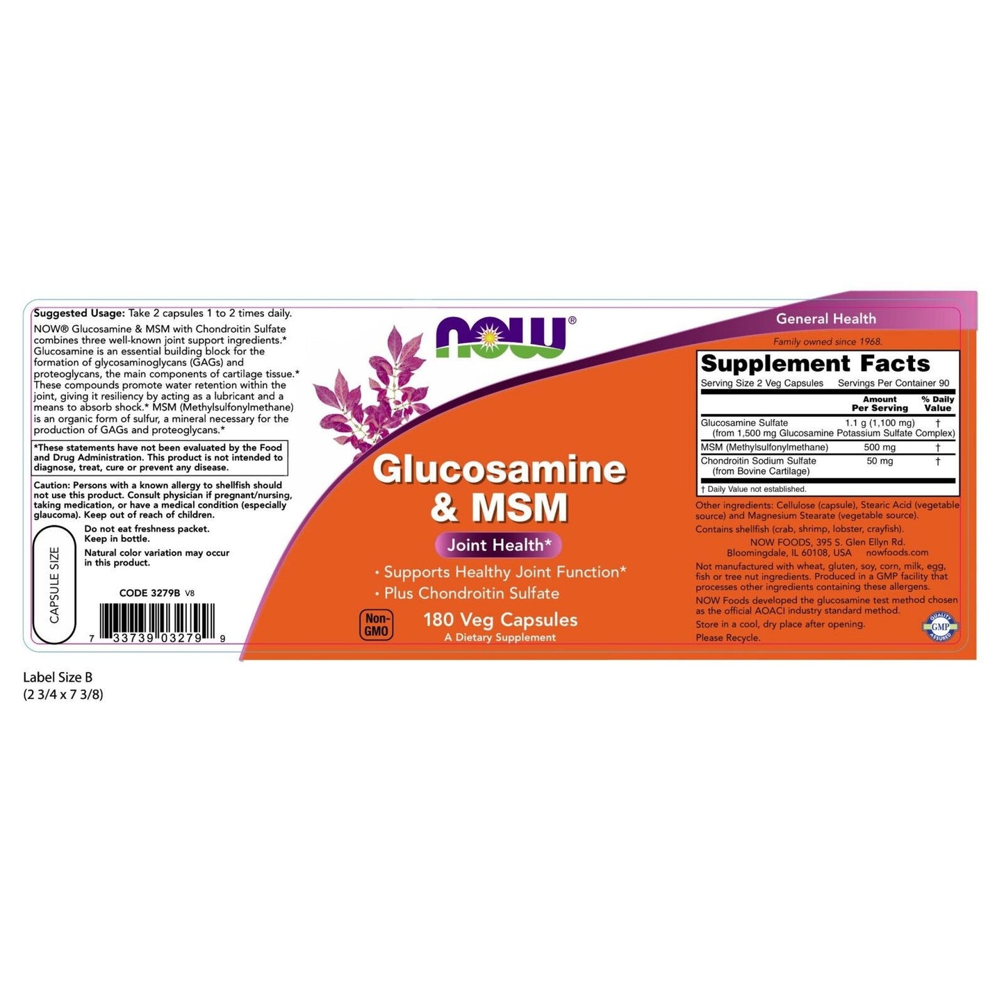 NOW Foods Glucosamine & MSM, 180 Veg Capsules