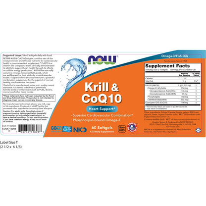 NOW Foods Krill & Coq10, 1000 Mg / 100 Mg, 60 Cápsulas Blandas