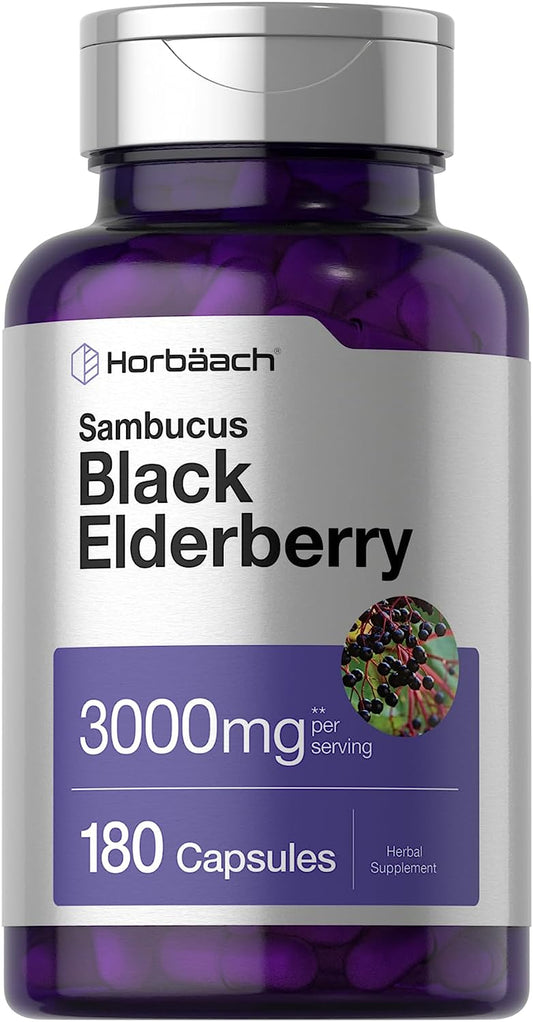 Black Elderberry | 3000Mg Capsules | 180 Count | Non-Gmo, Gluten Free | Sambucus