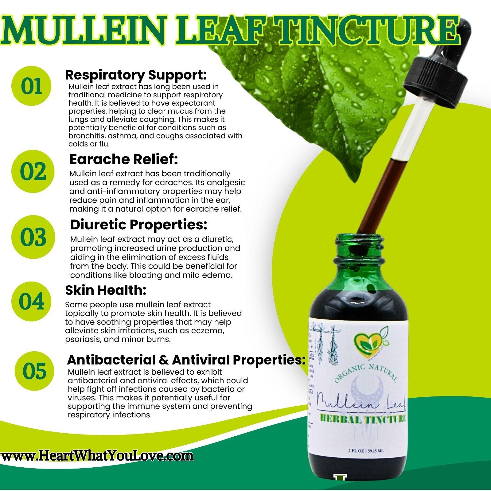 Mullein Leaf Tincture Natural Liquid Drops Extract 2 Oz Lungs Breath Respiratory