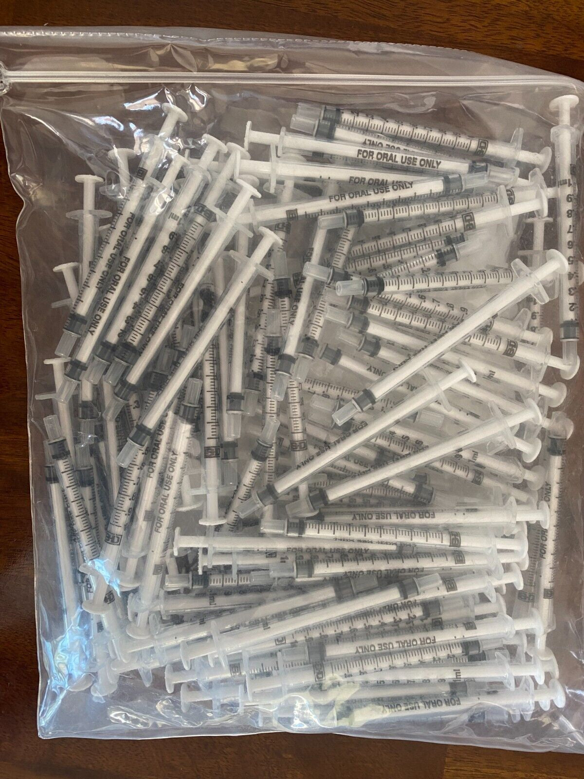 100 Pack BD Oral Dispensing Syringe 1 Ml Clear with Tip Cap BAG 100 Non-Sterile