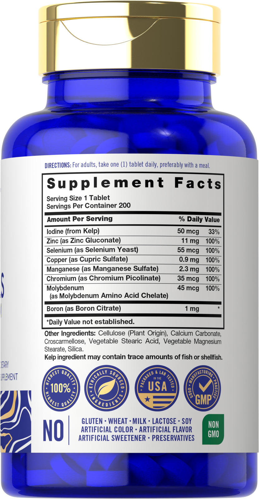 Trace Minerals | 200 Tablets | Non-Gmo & Gluten Free