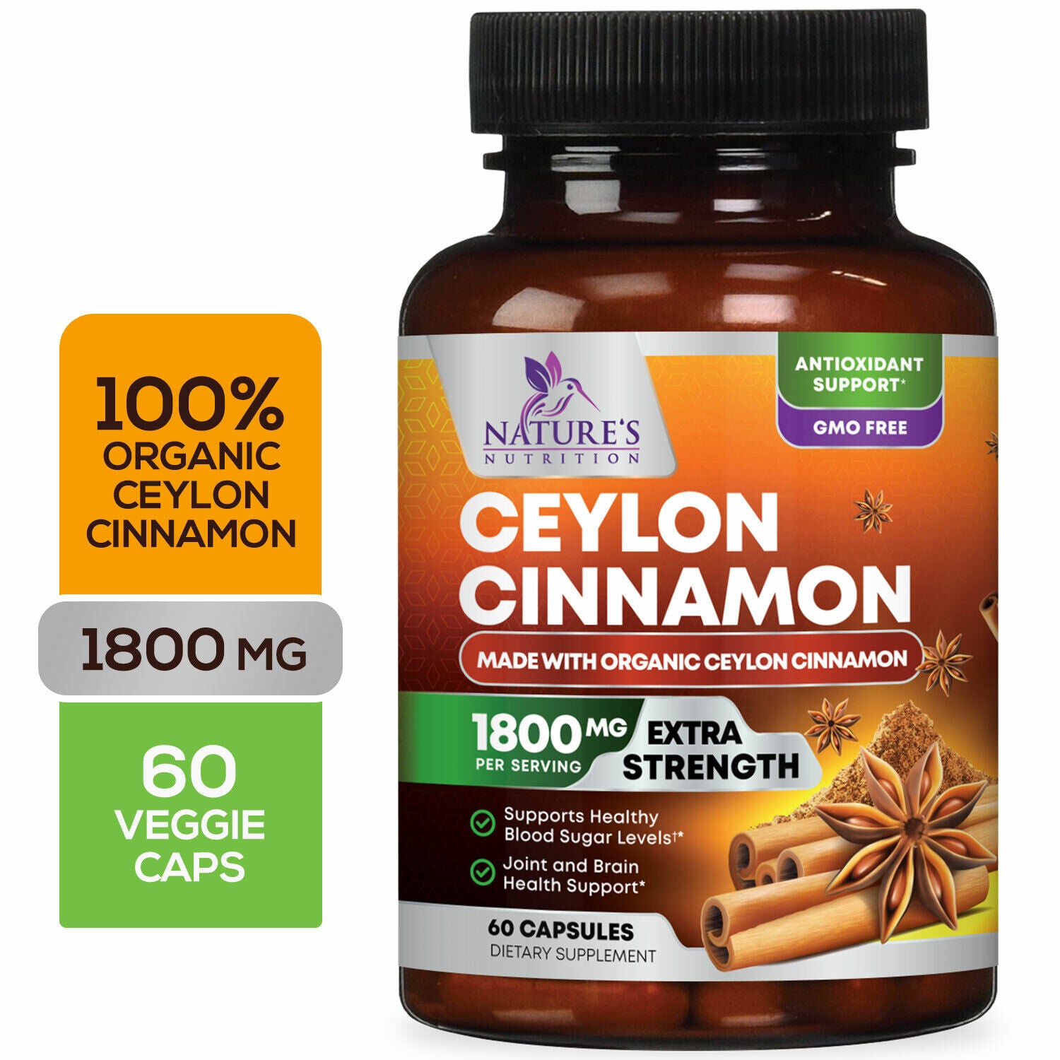 True Organic Ceylon Cinnamon Capsules 1800Mg Highest Potency Blood Sugar Support